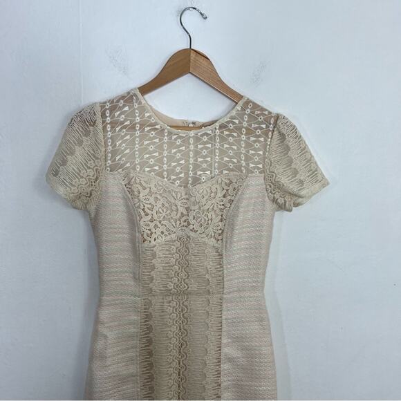 Anthropologie Champagne & Strawberry Fabric Mix Cream Sheath Dress Size M NWT - Picture 5 of 14